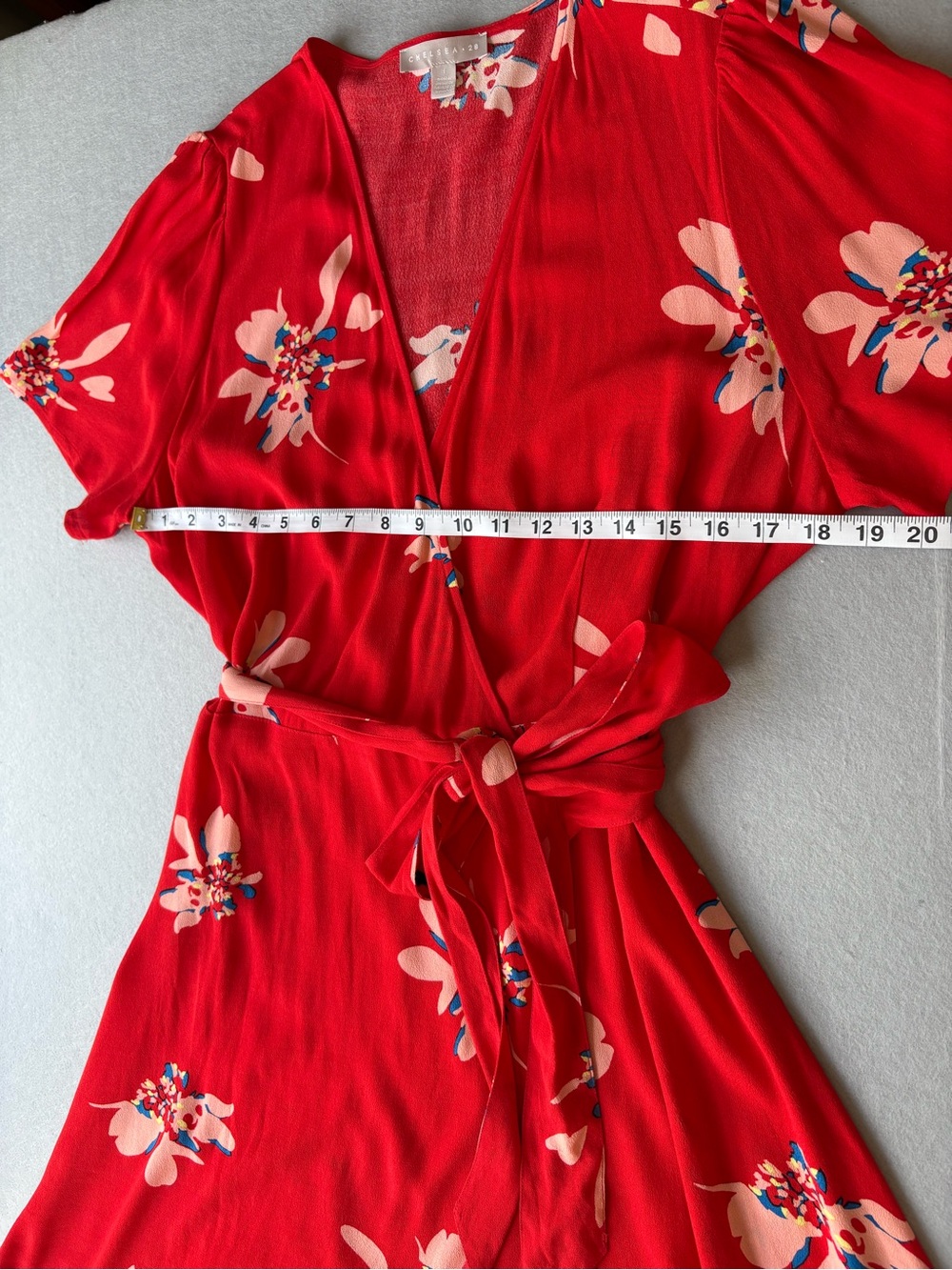 Chelsea28 Tropical Floral Tie-Waist Wrap Dress sz L Fit & Flare Romantic Summer - Picture 7 of 10